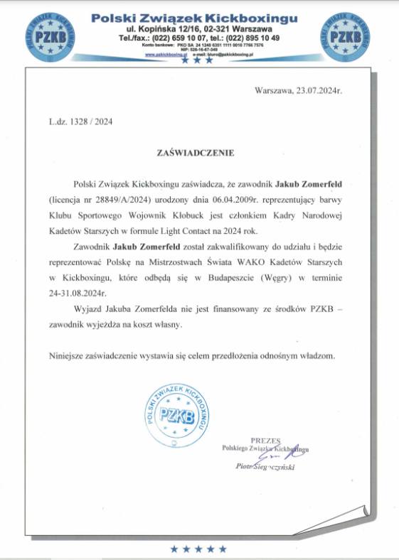 oficjalne pismo z powołaniem